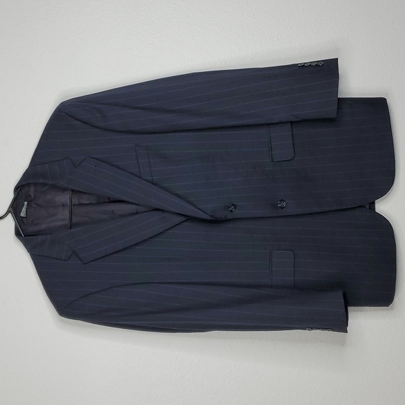 Jos A Bank Wool Blazer Subtle Pinstripe Navy Two Button Rear Vent Mens 42L - Picture 1 of 12